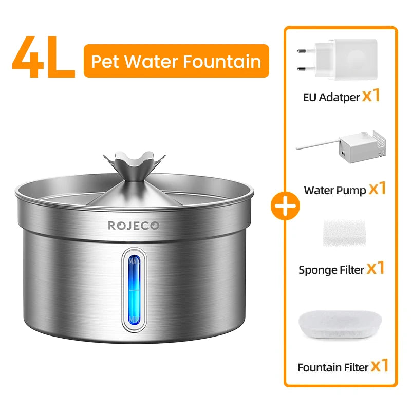 ROJECO Stainless Steel Pet Drinking Fountain Automatic Cat Water Fountain Smart Pet Water Dispenser for Dog Cat Drinking Supply