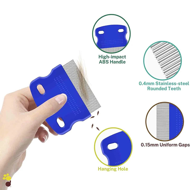 4 Pcs Flea Lice Comb Set Stainless Steel Dog Cat Grooming Combs Double Sided Pet Comb Pet Lice Comb Set Pet Grooming Combs Kit