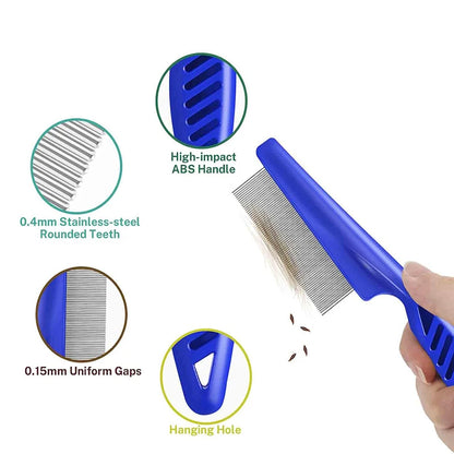 4 Pcs Flea Lice Comb Set Stainless Steel Dog Cat Grooming Combs Double Sided Pet Comb Pet Lice Comb Set Pet Grooming Combs Kit