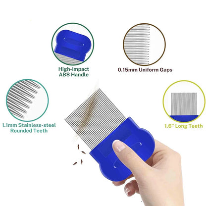 4 Pcs Flea Lice Comb Set Stainless Steel Dog Cat Grooming Combs Double Sided Pet Comb Pet Lice Comb Set Pet Grooming Combs Kit