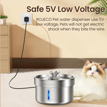 ROJECO Stainless Steel Pet Drinking Fountain Automatic Cat Water Fountain Smart Pet Water Dispenser for Dog Cat Drinking Supply