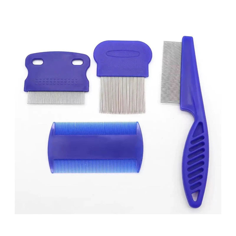 4 Pcs Flea Lice Comb Set Stainless Steel Dog Cat Grooming Combs Double Sided Pet Comb Pet Lice Comb Set Pet Grooming Combs Kit