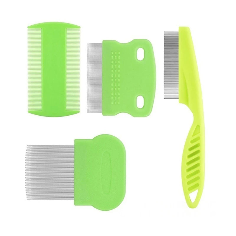 4 Pcs Flea Lice Comb Set Stainless Steel Dog Cat Grooming Combs Double Sided Pet Comb Pet Lice Comb Set Pet Grooming Combs Kit