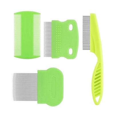4 Pcs Flea Lice Comb Set Stainless Steel Dog Cat Grooming Combs Double Sided Pet Comb Pet Lice Comb Set Pet Grooming Combs Kit