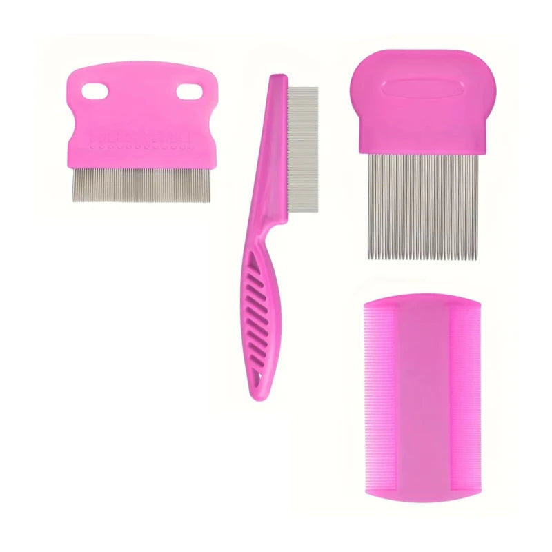 4 Pcs Flea Lice Comb Set Stainless Steel Dog Cat Grooming Combs Double Sided Pet Comb Pet Lice Comb Set Pet Grooming Combs Kit