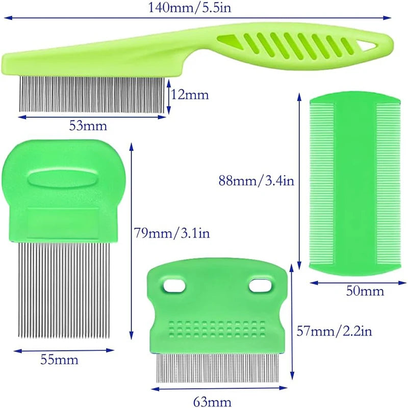 4 Pcs Flea Lice Comb Set Stainless Steel Dog Cat Grooming Combs Double Sided Pet Comb Pet Lice Comb Set Pet Grooming Combs Kit