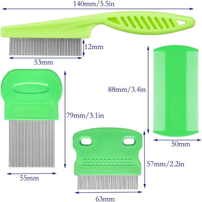 4 Pcs Flea Lice Comb Set Stainless Steel Dog Cat Grooming Combs Double Sided Pet Comb Pet Lice Comb Set Pet Grooming Combs Kit
